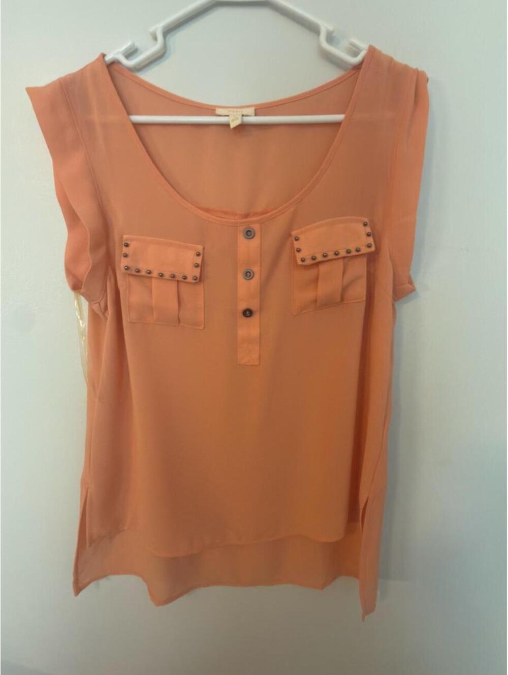 Pearl Women's Peach Orange Studded Pocket Blouse Size L New Without Tags